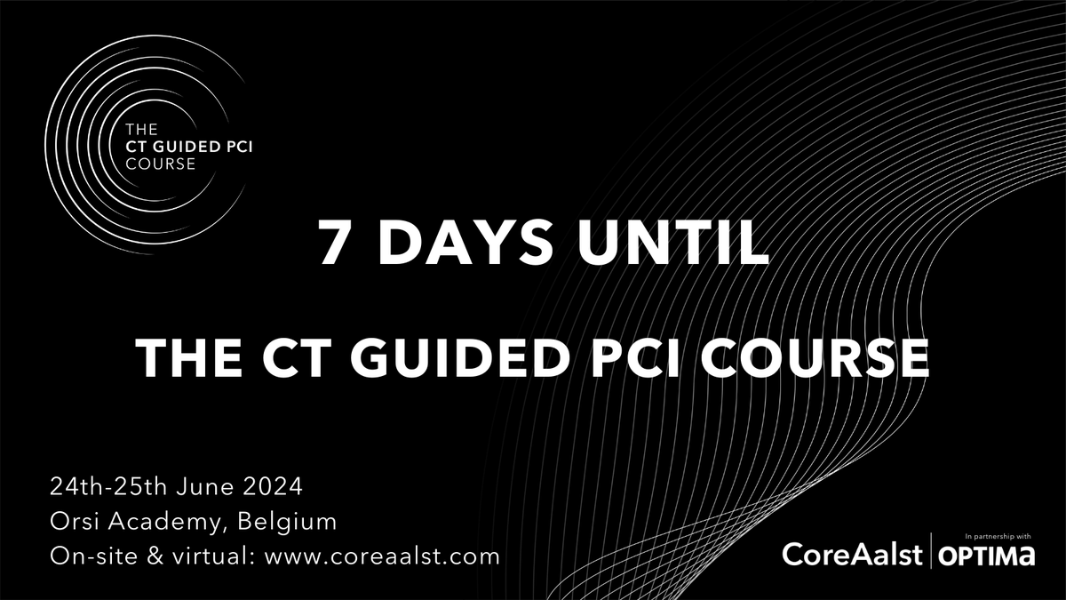 CoreAalst's tweet photo. The countdown has began! ⏳ 7 days until The CT Guided PCI Course! 🚀

📆 24th -25th June 2024
📍 @orsiacademy in Belgium.

Can’t make it in person?
This year you can live stream the event! 📺
Visit 👉 https://t.co/fc82zuh7Zu

@bernardBruyne @ColletCarlos @OptimaCTO @CardioAalst @Bhcintervention @DAndreiniMD @jcspratt @OLVZaalst @ziadalinyc @DrNataliaP @hect2701 @jeroen_sonck @OPCILive

@sbrugaletta @SimoneBiscaglia @said_servin @jorgeachv @EstefaniaFdezP3 @mirvatalasnag

#CTCourse #InterventionalCardiology #PCIRevolution