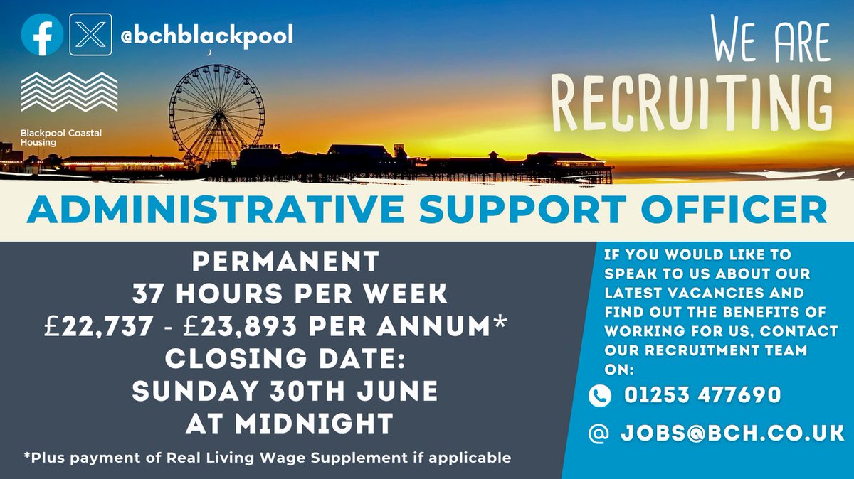 bchblackpool's tweet photo. #MondayMotivation #newjob A fantastic opportunity has arisen for an Administrative Support Officer to provide excellent customer and administrative support to the team. 

Interested? To find out more and apply, visit https://t.co/u6V3SQeyEx https://t.co/g0ODAO5G7p