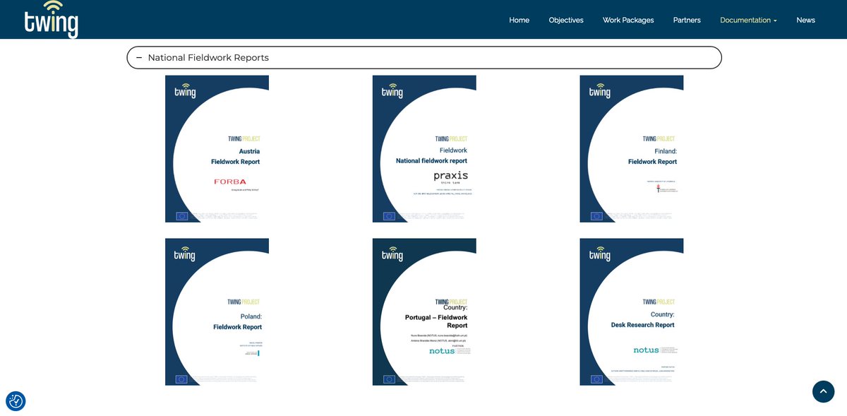 📢 The fieldwork reports for the TWING Project are now available on our website! 
📑 Explore the findings from Austria, Estonia, Poland, Portugal, Finland, and Spain, conducted by our dedicated partners. 
Access the research here: twingproject.eu/documentation/…