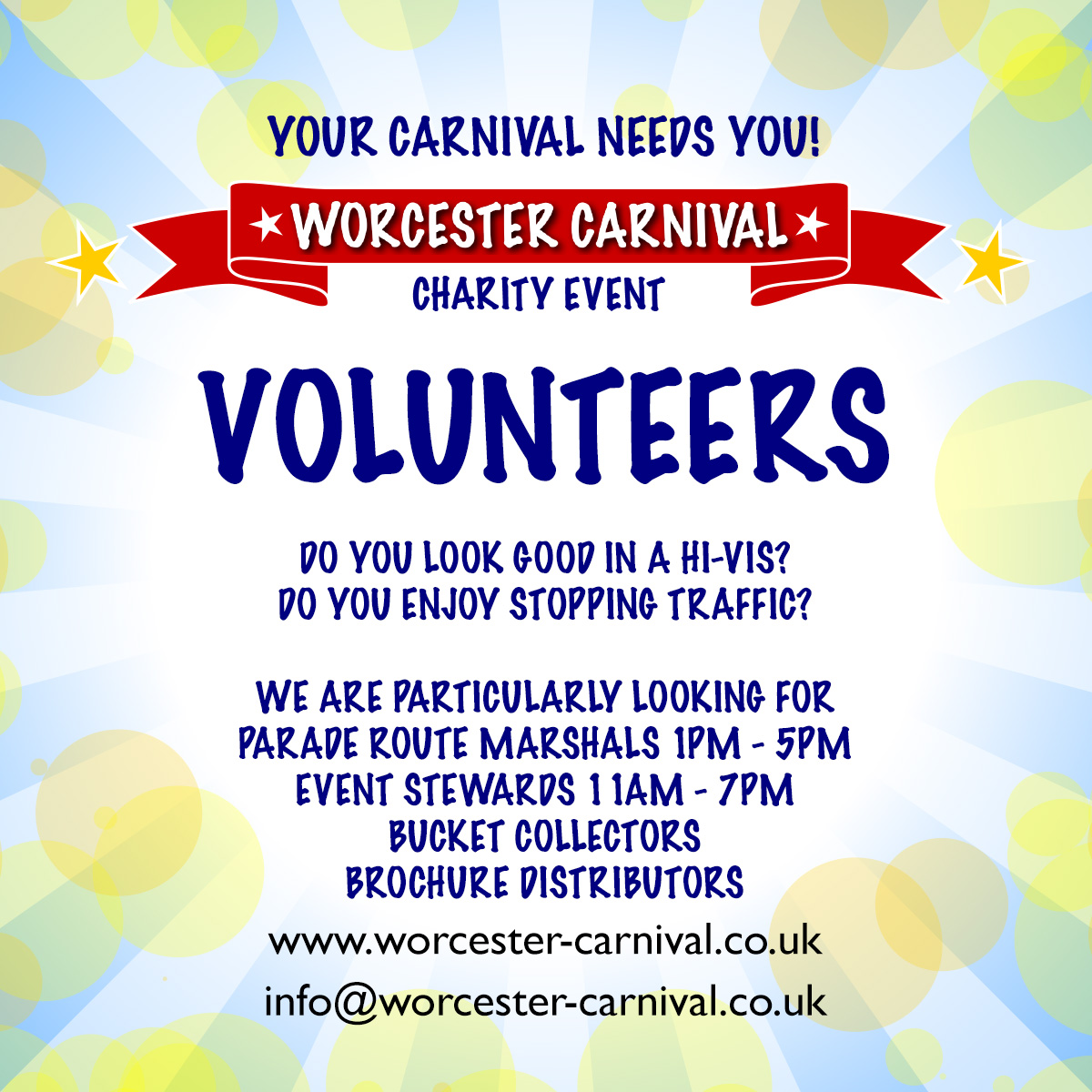 Community Worcester (@communityworcs) on Twitter photo Your Carnival needs you! Be part of this amazing event! If you are able to volunteer please email info@worcester-carnival.co.uk Your Carnival needs you! Be part of this amazing event! If you are able to volunteer please email info@worcester-carnival.co.uk