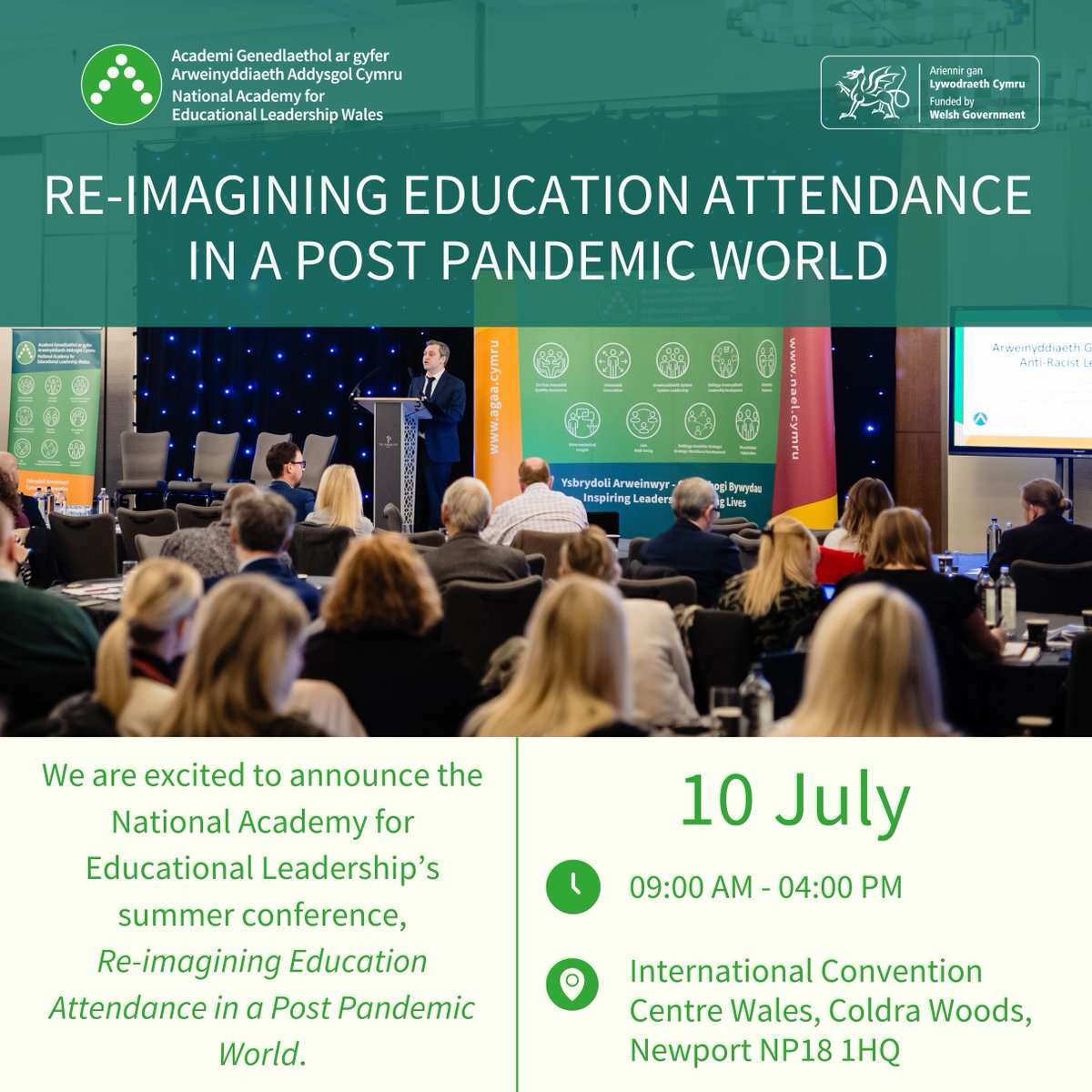 We are excited to announce the the #LeadershipAcademy's summer conference, Re-imagining Education Attendance in a Post Pandemic World, on 10 July at the ICC Wales in Newport. 

For more information, and to book your place, visit ow.ly/O2NT50S8v5k

<a href="/WG_Education/">Welsh Government Education</a>