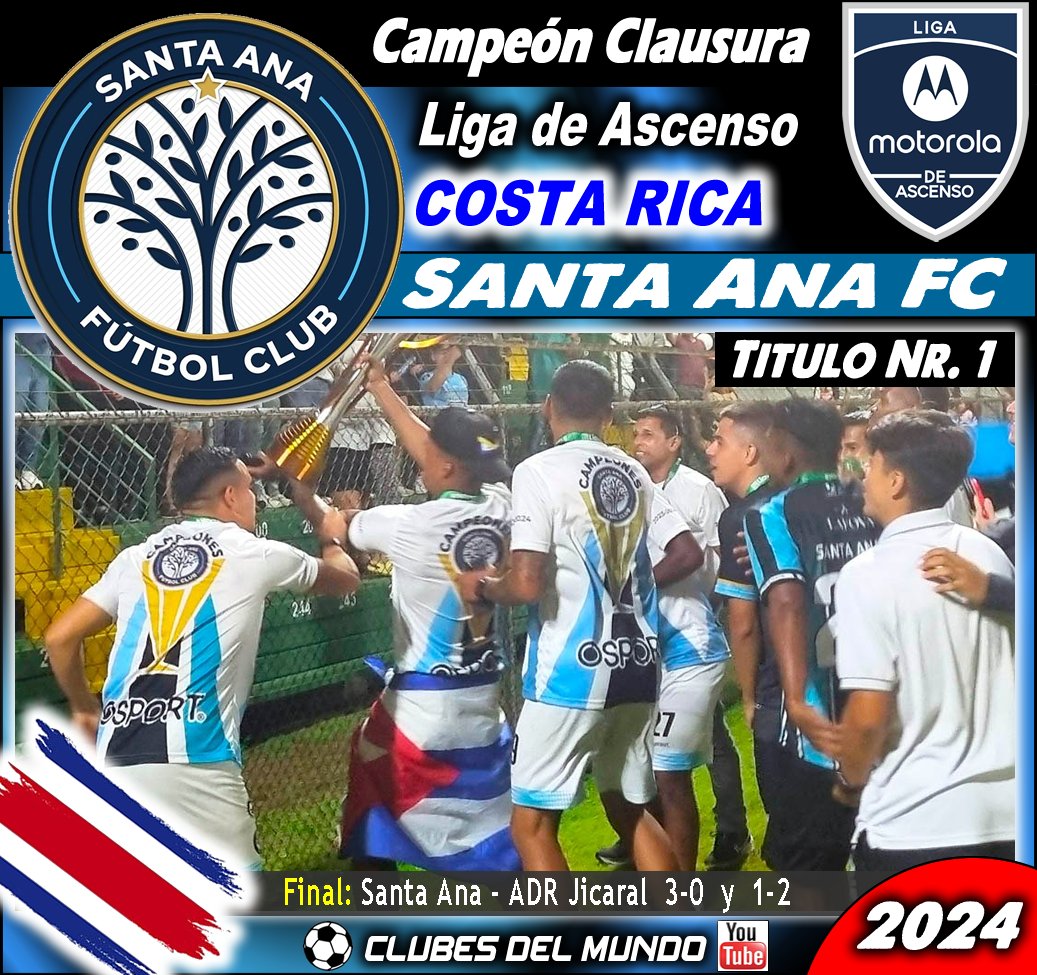 ClubsDelMundo's tweet photo. El SANTA ANA FC conquista el Torneo Clausura de la Liga de Ascenso de  COSTA RICA y asciende a la máxima División de COSTA RICA. Enhorabuena.  #SantaAnaFC #SantaAna #CostaRica #LigaDeAscenso https://t.co/WXMsKTaLat