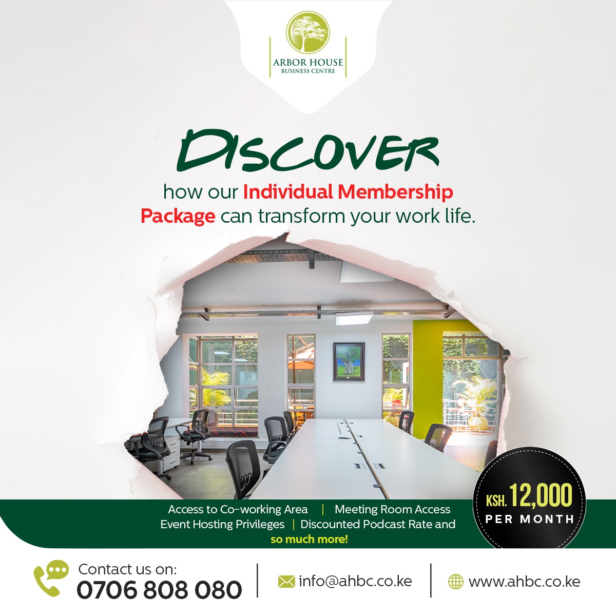 AHBCKe's tweet photo. Take advantage of our individual membership package for only ksh12000 per month and pay for your office space as from tomorrow.

Call 0706 808080 for more information https://t.co/qz920CcC2x