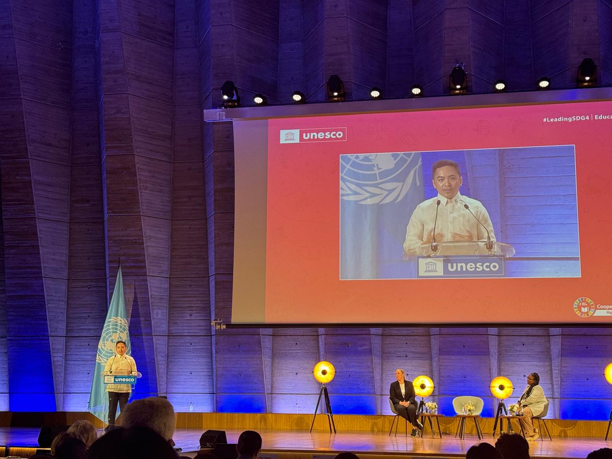 HeatherSnders's tweet photo. Great to hear Ilan Enverga speaking on behalf of youth, 'When young people are given a seat at the table, we seek bold actions, and transformation' #TransformingEducation #LeadingSDG4 @GPforEducation https://t.co/IemUeVFh3O