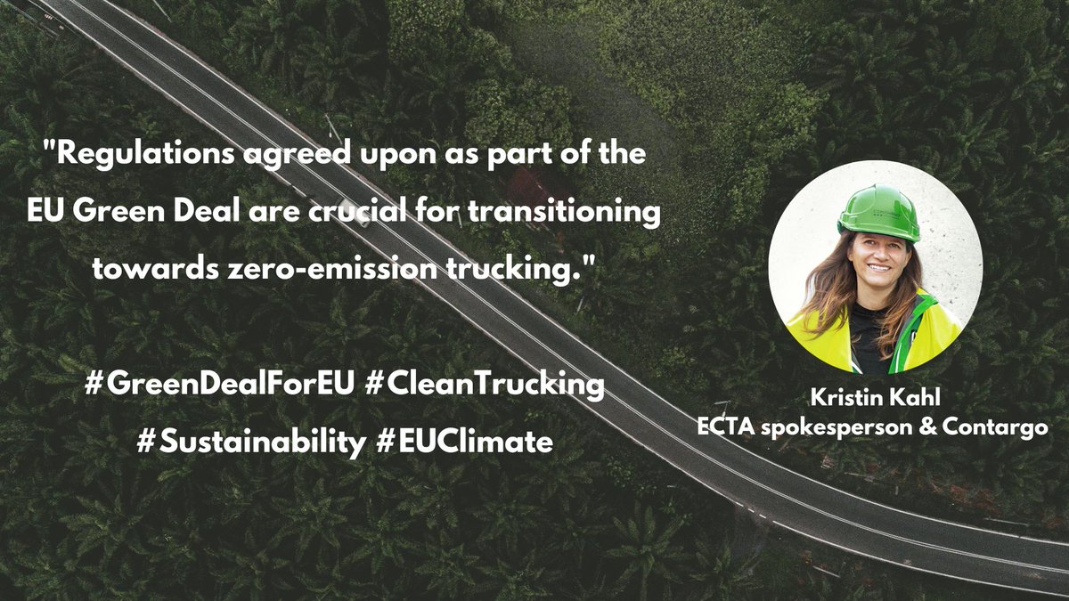 ECTA - European Clean Trucking Alliance (@ectalliance) on Twitter photo ๐ข "Regulations agreed upon as part of the EU Green Deal are crucial for transitioning towards #zeroemission trucking." - Kristin Kahl, ECTA Spokesperson & <a href="/Contargo/">Contargo trimodal</a>.
#CleanTrucking #Sustainability #EUClimate #GreenDealForEU ๐ข "Regulations agreed upon as part of the EU Green Deal are crucial for transitioning towards #zeroemission trucking." - Kristin Kahl, ECTA Spokesperson & <a href="/Contargo/">Contargo trimodal</a>.
#CleanTrucking #Sustainability #EUClimate #GreenDealForEU