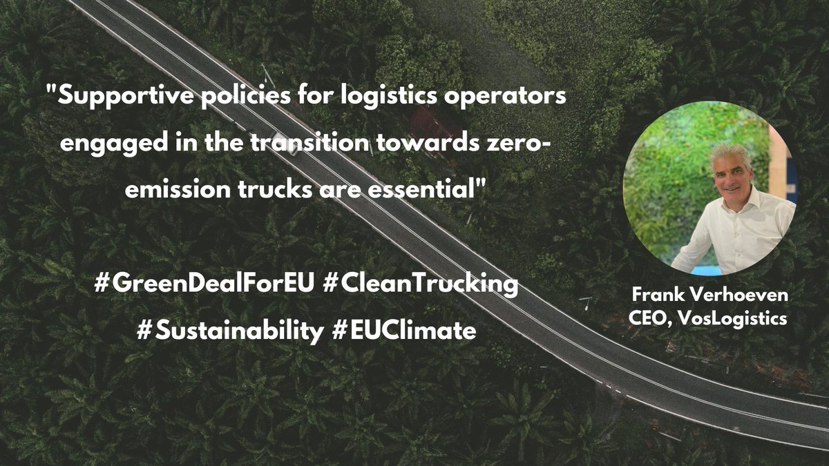 ECTA - European Clean Trucking Alliance (@ectalliance) on Twitter photo ๐"Supportive policies for logistics operators engaged in the transition towards #zeroemission #trucks are essential." - F.Verhoeven, CEO of <a href="/VosLogistics/">Vos Logistics</a> on the need to keep the Green Deal as a priority in the next EU mandate. #GreenDealForEU #SustainableLogistics #CleanTrucking ๐"Supportive policies for logistics operators engaged in the transition towards #zeroemission #trucks are essential." - F.Verhoeven, CEO of <a href="/VosLogistics/">Vos Logistics</a> on the need to keep the Green Deal as a priority in the next EU mandate. #GreenDealForEU #SustainableLogistics #CleanTrucking