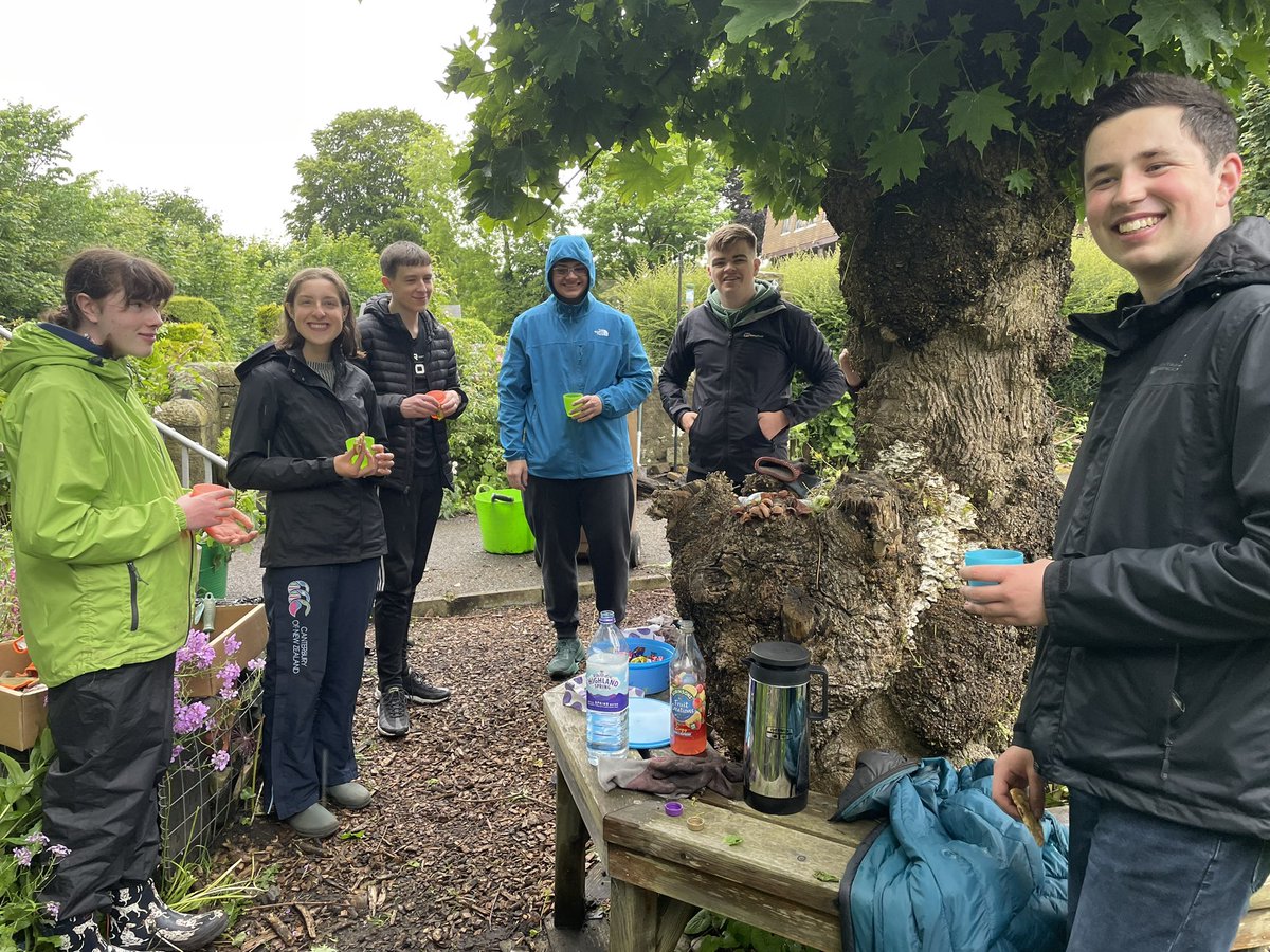 Retirement work party with past pupils from <a href="/Grove_Academy/">Grove Academy</a> on Friday. What a privilege it has been to have gardened with this lot over the last 6-10 years. Plus: bridge cleared, path cleared and last of the #RHSGrowWithIt seedlings planted. #VolunteerWeek