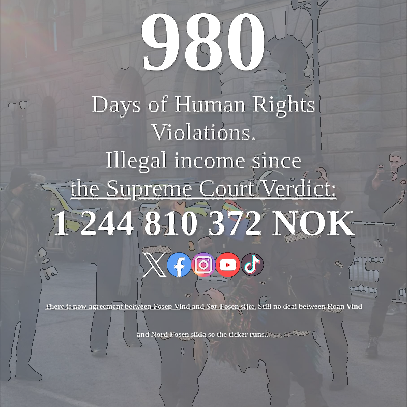 980 days and counting!
Too long have the Sámi voices been ignored. It's time for a change. #Fosen #IndigenousRights #JusticeOverMoney
bit.ly/spcfosen
bit.ly/fosenticker