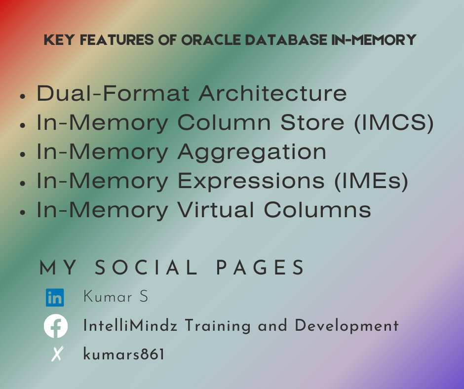 kumars861's tweet image. Discover how Oracle DBIM can drive innovation and efficiency across industries like finance, retail, healthcare, and telecommunications. 

#OracleDBIM #DataAnalytics #RealTimeData #InMemoryDatabase #BigData #BusinessIntelligence #DataDriven #TechInnovation #Finance #Retail