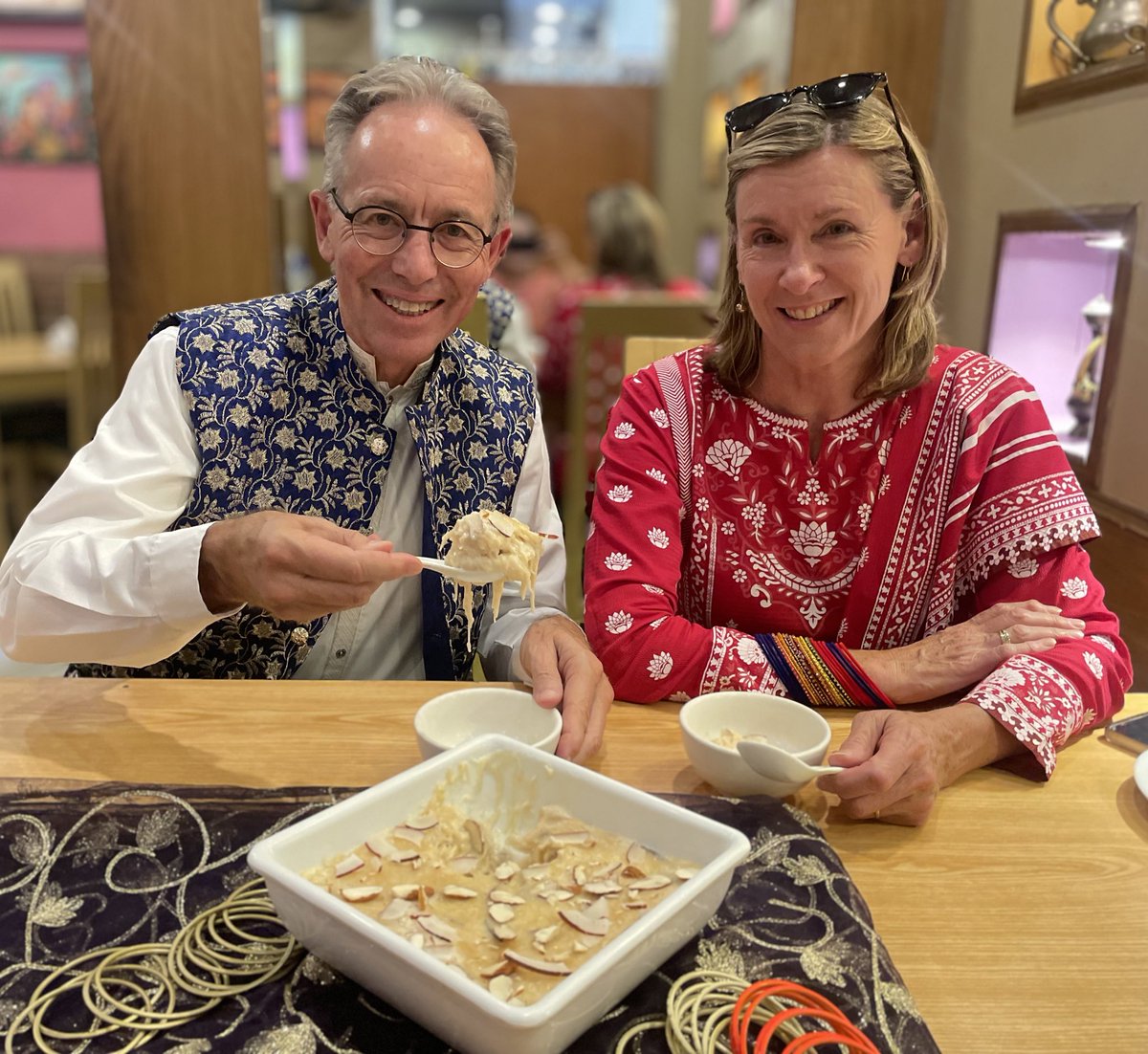AusHCPak's tweet photo. Enjoying the festive sweetness of Sawaiyyan. #BakraEid Mubarak to all Pakistanis here and to the many thousands celebrating back home in Australia. Gotta love those Pakistani Eid sweets!  Eid Mubarak 🇦🇺❤️🇵🇰. #EidMubarak https://t.co/gxR2jsq6M8