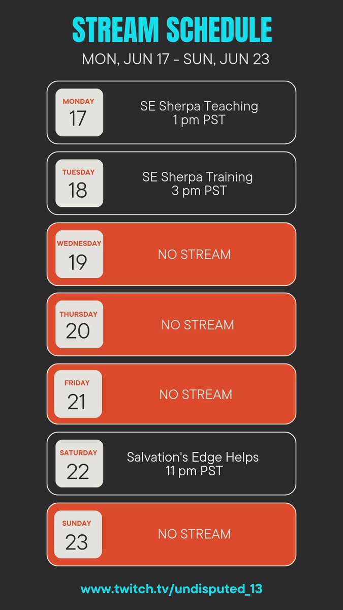 New stream schedule come by and say hi!