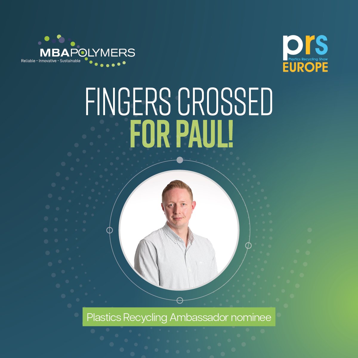 As if attending <a href="/PRS_Europe/">Plastics Recycling Show Europe</a> wasn’t exciting enough – Paul Mayhew, our General Manager, is nominated for an award as well! 

We can’t think of anyone more deserving of the title ‘Plastics Recycling Ambassador’, and we’re confident the judges will feel the same!

#PRSE #PRSEurope