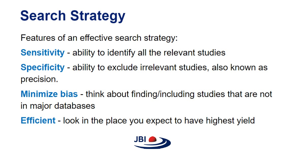 JBIEBHC's tweet photo. Searching can be a difficult &amp; time-consuming task. An iterative process, it will be continually assessed &amp; redefined. The Comprehensive Systematic Review Training Program covers developing an effective search strategy. https://t.co/kpNM24E5z2 https://t.co/b6Fzbscjj1