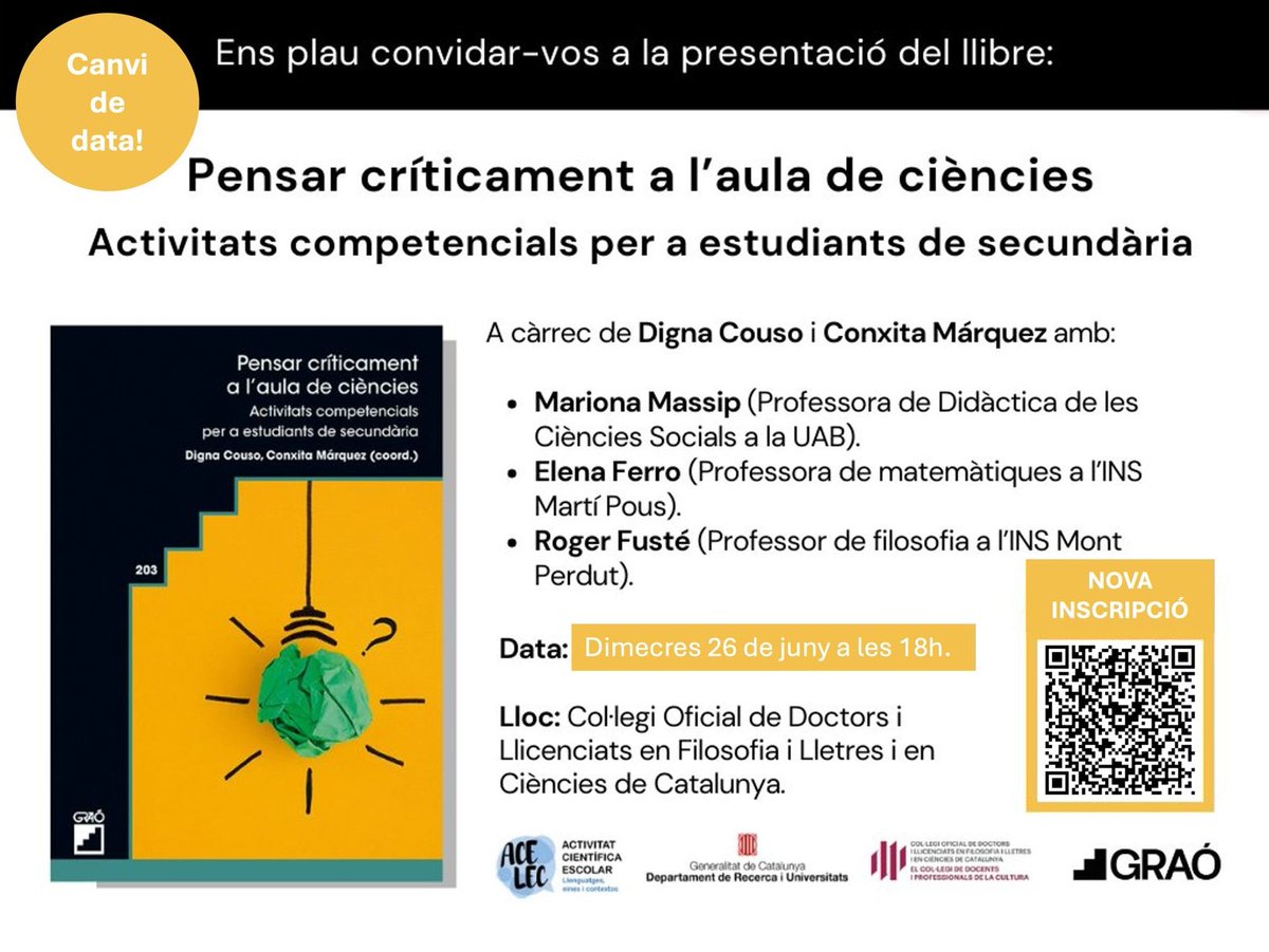 EditorialGrao's tweet photo. 📢 Canvi de data! Us esperem el 26 de juny al 🏫 @cdlcat.

Amb 🗣️✍️@DignaCouso @conxita_marquez Mariona Massip @eferroga @rogetus @GrupLIEC_UAB. Hi esteu tots/es convidats/des!✨

Inscriu-te a l'acte 👉 https://t.co/YDL50DmWhf https://t.co/7WxmxuOcOW