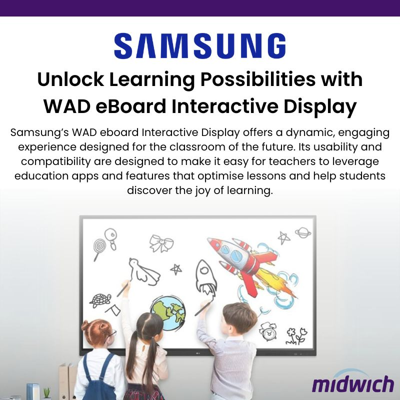 Midwich APAC (@midwichapac) on Twitter photo Unlock learning possibilities with Samsung's WAD eBoard Interactive Display! 🏡📚
Facilitate collaborative environments with multi-touch features that optimise lessons and help students discover the joy of learning. ✏️
Contact sales@midwich.com.au for any enquiries Unlock learning possibilities with Samsung's WAD eBoard Interactive Display! 🏡📚
Facilitate collaborative environments with multi-touch features that optimise lessons and help students discover the joy of learning. ✏️
Contact sales@midwich.com.au for any enquiries