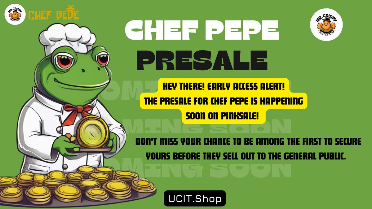 chefpepe001's tweet photo. Pre- sale of Chef PEPE coming soon on PinkSale!!! Only 4 Days to go!!! 🔥🚀🚀🚀

https://t.co/8FPFxjPney

#Chefpepe #ChefpepePresale #ChefpepePinksale https://t.co/Dg2xLERZMh