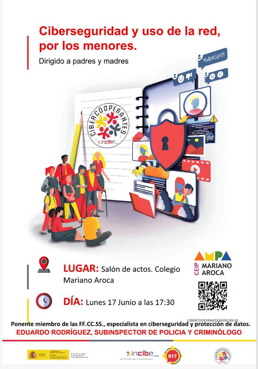 Charla sobre Ciberseguridad, está tarde a las 17:30. ¡ Os esperamos!