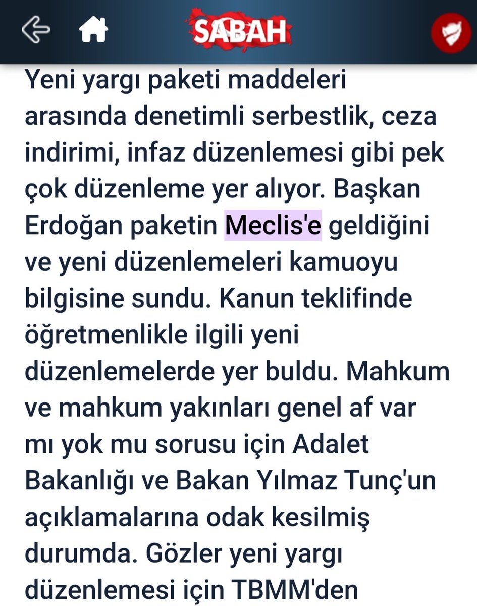 Sabah gazetesinn yargı paketinde mahkuma dair
Kesin gözüyle baktığı haberi