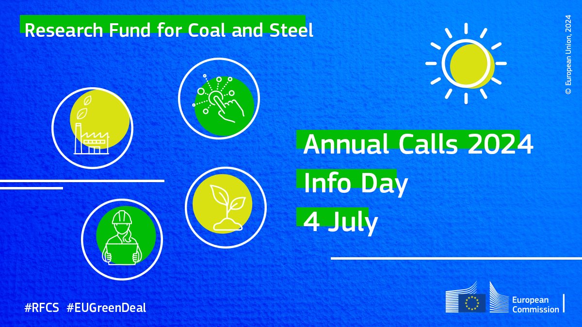 REA_research's tweet photo. €40 million #EUfunding is available in the #RFCS annual calls for proposals to support the transition to digital and greener coal &amp; steel.

Learn more about the calls and best practices for a successful proposal at the Info Day on 4 July.

Register now 👉 https://t.co/5FOoQacM6x https://t.co/M1kudQ7Gtd