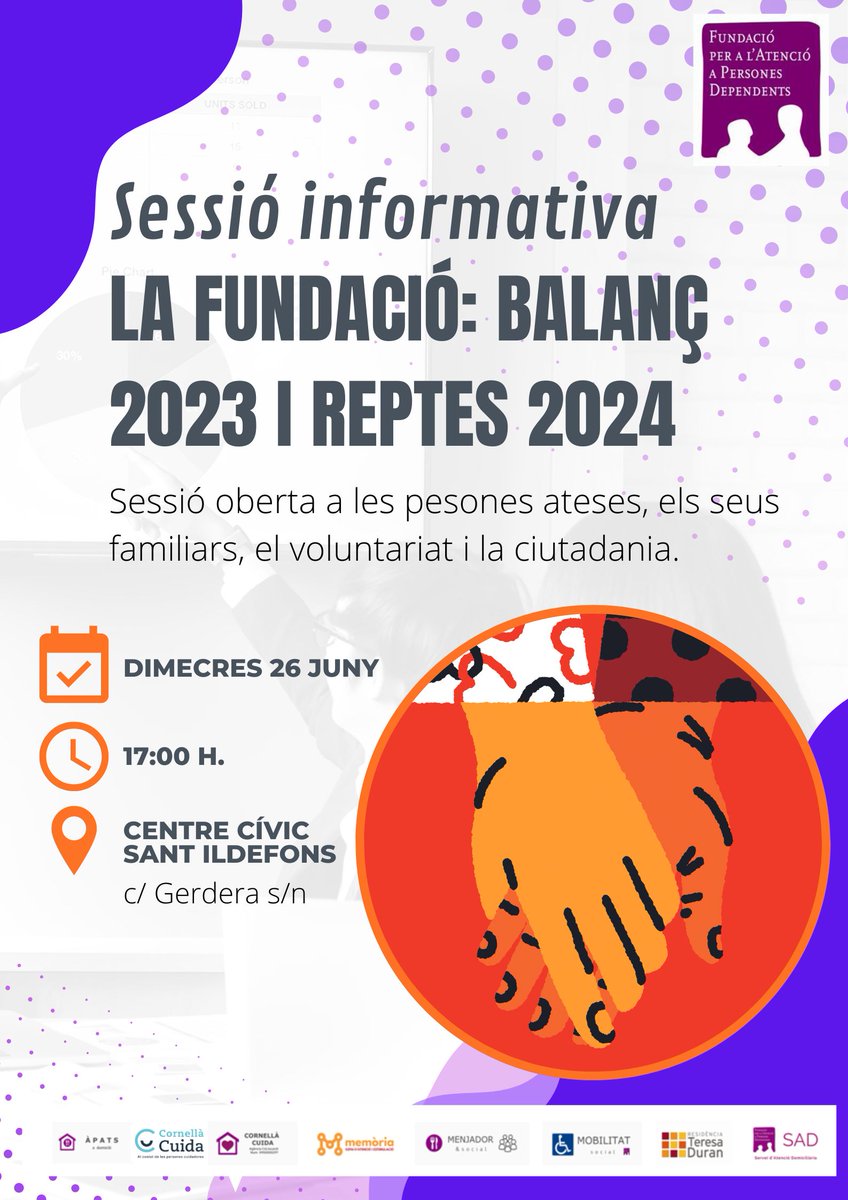 Fundependents's tweet photo. La Fundació us convida a participar en la sessió de balanç de l'activitat de 2023 i per explicar les línies de treball de 2024.
Us esperem al Centre Cívic de Sant Ildefons.
📆 Dimecres 26 juny
⌚ 17:00 h https://t.co/Bm0qvZ1uyn