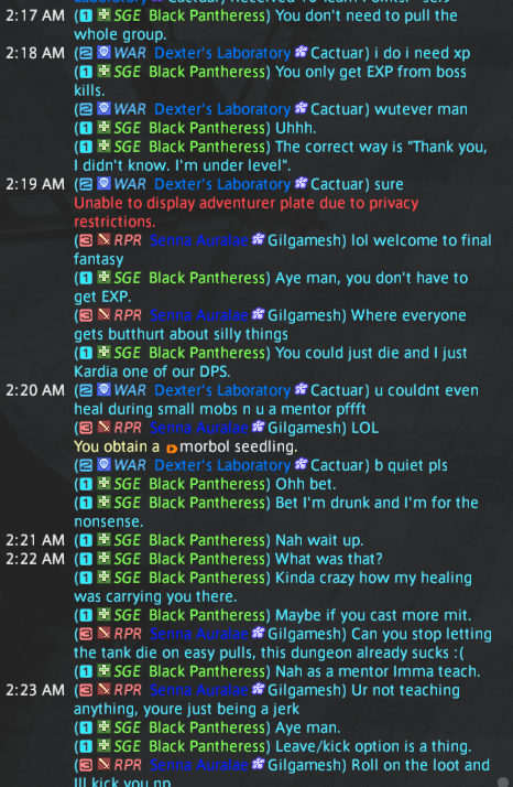 EmireEffect's tweet photo. Be a new mentor who understands players (of games, not FFXIV)
> Let Tank knows how EXP gains work.
>Told by the Tank who used no mit that I suck.
>Removed Kardia cause I'm begging to be kicked at this point. 
>Reaper upset cause I'm not healing him.
> 2/3 kick.
#FFXIV https://t.co/CNhqvY9k2d