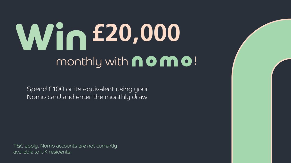 Win £20,000 this summer with Nomo! Spend £100 or equivalent in EUR, USD,  KWD, SAR, or AED using your Nomo card and get a chance to enter the draw  and win £20,000