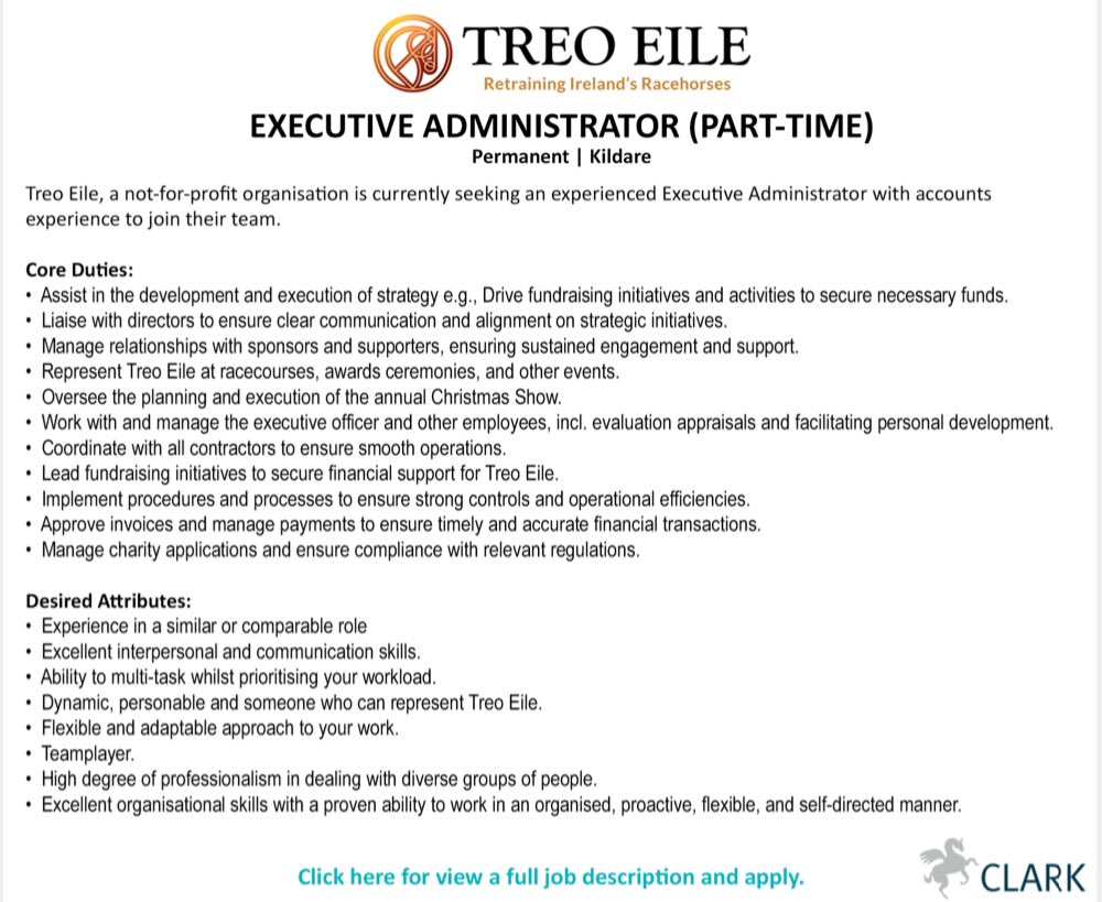 🚨Job Opening 🚨 

Treo Eile, a not-for-profit organisation is currently seeking an experienced Executive Administrator with accounts experience to join their team.