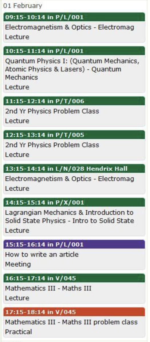 Throwback to my undergraduate timetable at York