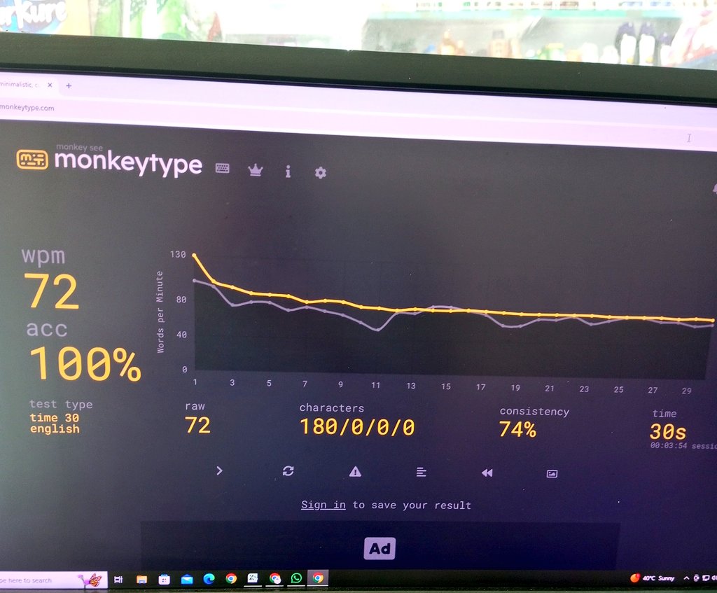 RitikRises's tweet photo. Just hit 72 WPM with 100% accuracy on #monkeytype!

#TypingChallenge #TypeFaster #100PercentClub #WPMChallenge #TypingSpeed
#KeyboardChampion #AccuracyMatters #TypingGoals https://t.co/u9OetLR2bz