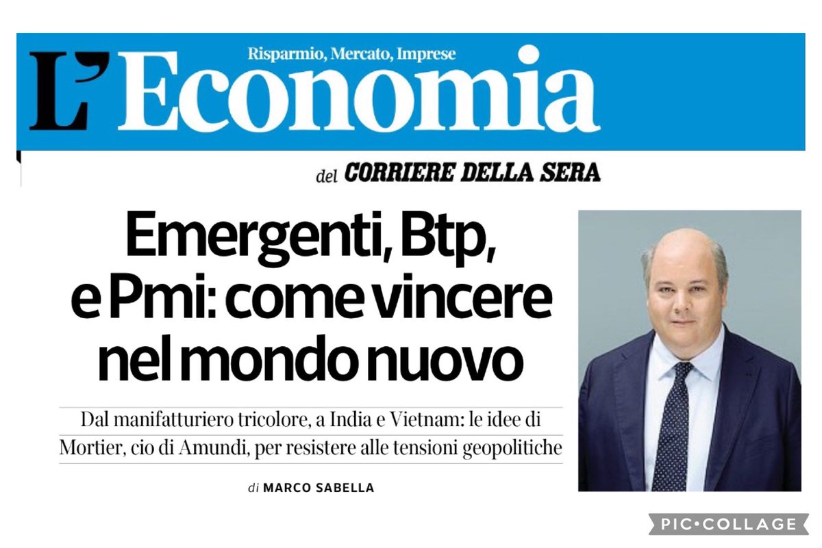 🗞️ [#Press] Nell’ordine globale 🌎multipolare che sta emergendo, l’#assetallocation deve premiare 💶 i paesi e le assetclass che potrebbero risultare vincitrici. Questo il fulcro dell’intervista a Vincent Mortier, <a href="/Amundi_ENG/">Amundi</a> , pubblicata oggi su <a href="/L_Economia/">Corriere L'Economia</a> 
#AmundiWIF