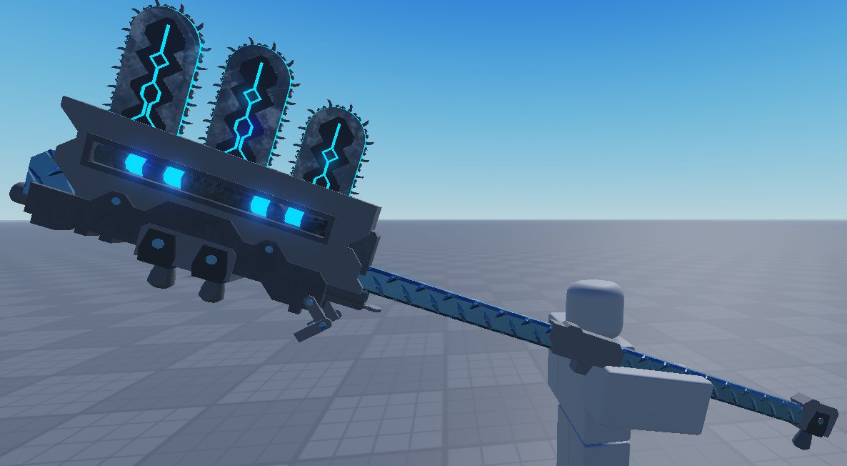 ExcelsusDev's tweet photo. Xystron, a chainsaw axe+rocket launcher, weapons wielded by Excelsior, one of the four tetragrammaton supreme machine, now as roblox model! https://t.co/Zuy25EYP3R