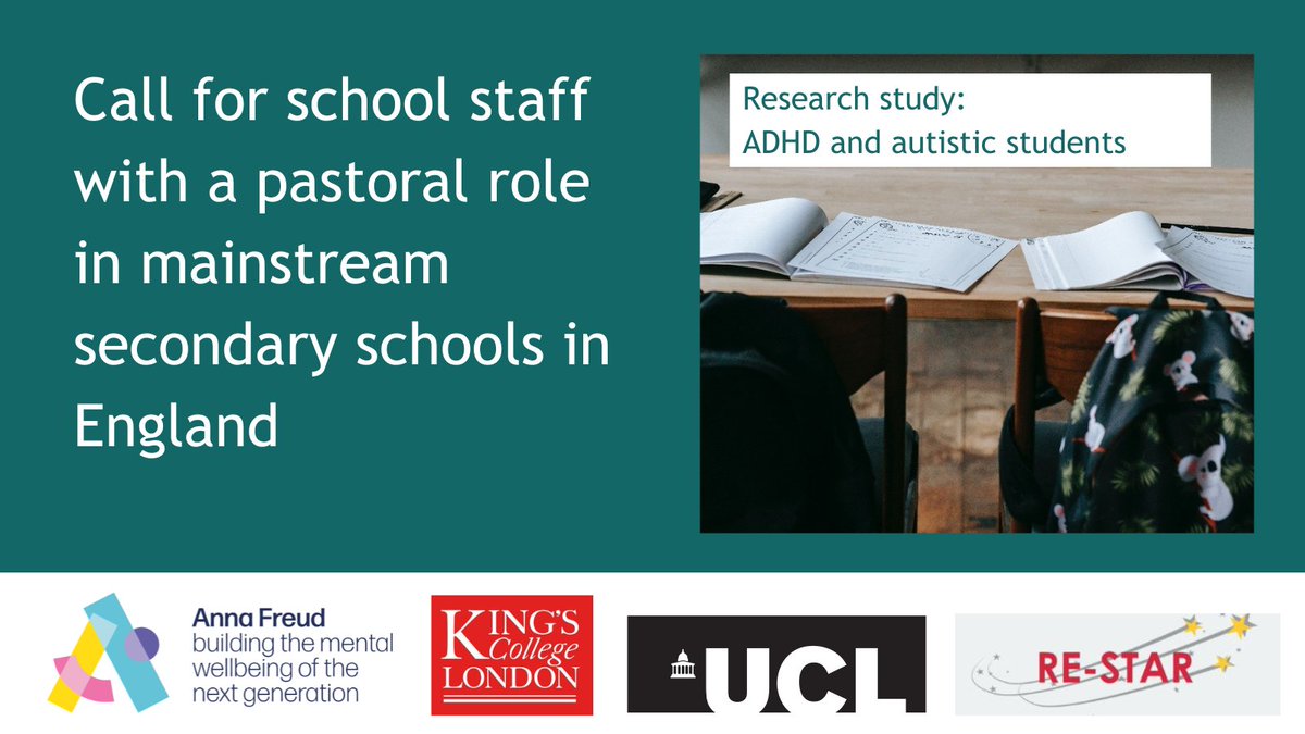 Child Outcomes Research Consortium (CORC) (@corccentral) on Twitter photo <a href="/AFNCCF/">Anna Freud</a> <a href="/KingsCollegeLon/">King's College London</a> & <a href="/ucl/">UCL</a> are collaborating on the RE-STAR programme, aiming to understand what priorities, enablers & barriers are important to secondary #school staff when promoting the #mentalhealth of autistic & ADHD students. Can you take part? orlo.uk/yUm48 <a href="/AFNCCF/">Anna Freud</a> <a href="/KingsCollegeLon/">King's College London</a> & <a href="/ucl/">UCL</a> are collaborating on the RE-STAR programme, aiming to understand what priorities, enablers & barriers are important to secondary #school staff when promoting the #mentalhealth of autistic & ADHD students. Can you take part? orlo.uk/yUm48