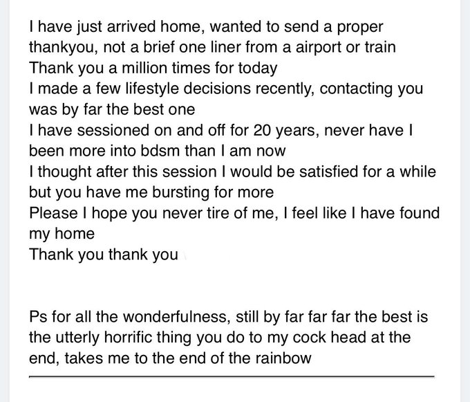 From a masochist to his new Sadistic Mistress &hellip;&hellip;. (Flew in from Ireland just to session with Me) https://t