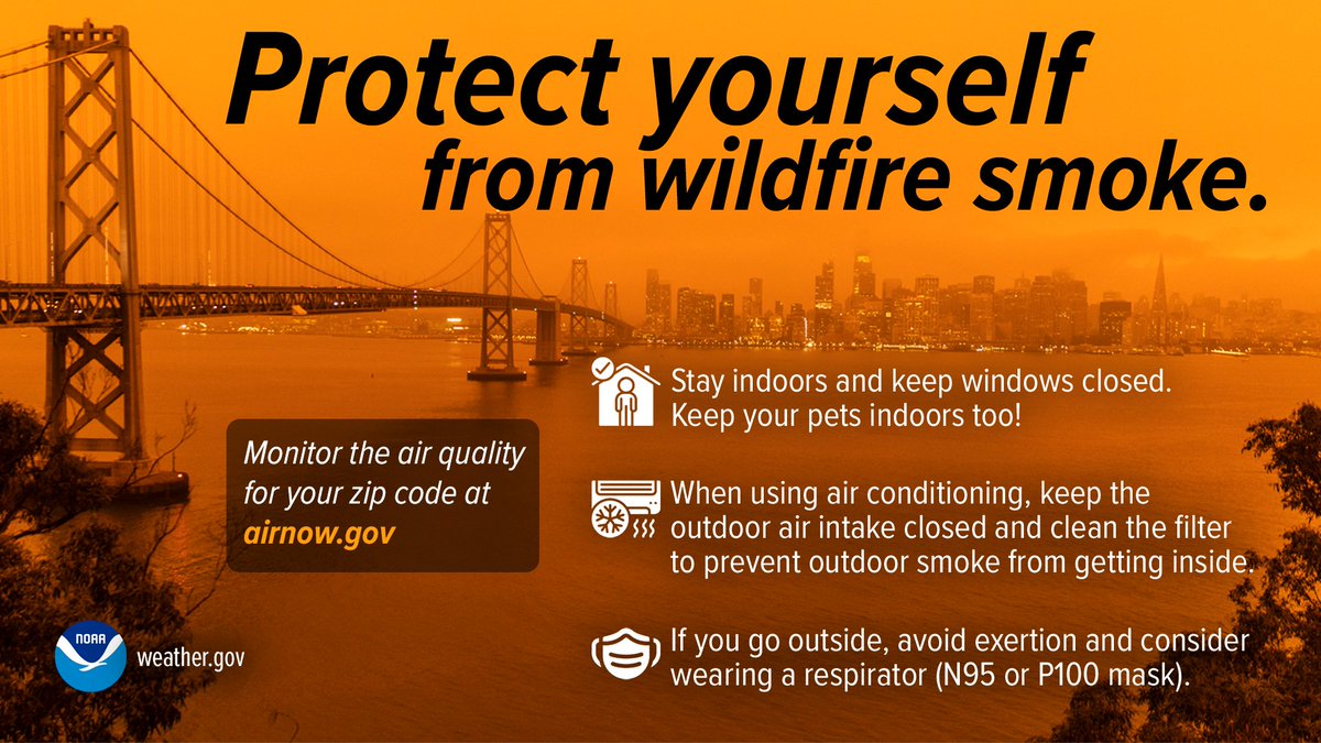 Wildfire smoke is a mix of gases and fine particles from burning vegetation and other materials. It can travel hundreds of miles and cause health concerns. Stay Weather-Ready by learning how to protect yourself. cdc.gov/disasters/wild… #cawx #PointFire