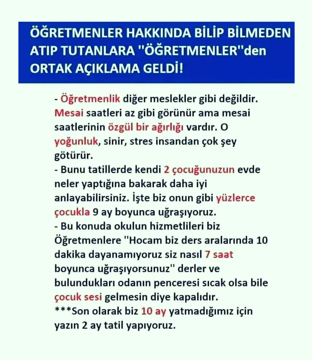 ogretmensitemiz's tweet photo. Öğretmenler hakkında bilip bilmeden atıp tutanlara Öğretmenlerden ortak açıklama geldi....
#öğretmen https://t.co/IQiF6nD9OQ