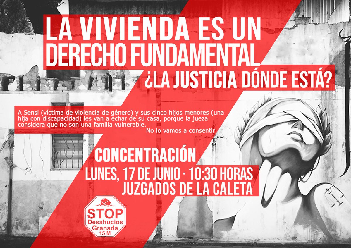 ‼️ Dentro de apenas una hora, concentración frente a los Juzgados de la Caleta (Granada)

👉 Si la vivienda es un derecho fundamental, ¿dónde está la Justicia?