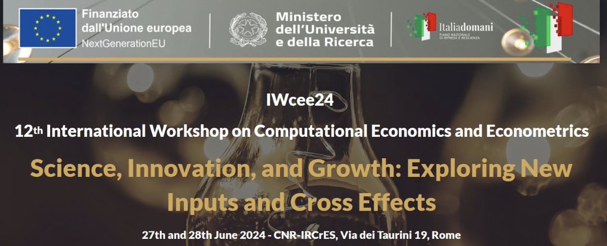 📣 #IRCrES #Conference

📌#savethedate - 10 days to👇
#IWcee24 
#Science, #Innovation, and Growth: Exploring New Inputs and Cross Effects organized by <a href="/cnr_ircres/">CNR-IRCrES</a> 
🗓️27-28/6  📍Rome

Keynote speaker <a href="/FulvioCastella3/">Fulvio Castellacci</a> 

📚Programme: sites.google.com/view/iwcee2024…