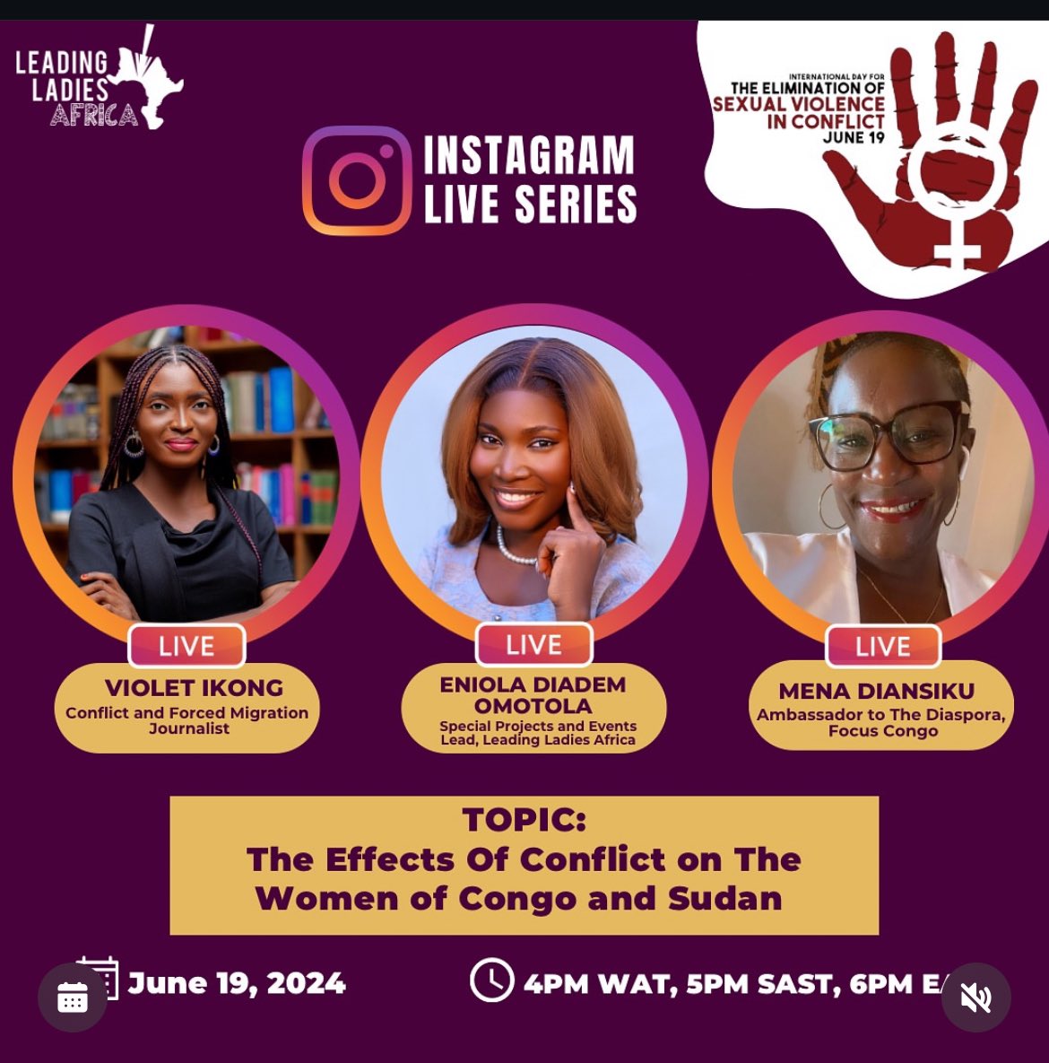 After my story for <a href="/csmonitor/">The Christian Science Monitor</a> about conflict-related sexual violence in Sudan, I got an invitation from <a href="/LeadingLadiesAF/">Leading Ladies Africa</a> to speak on the issue in commemoration of the International Day for the Elimination of Sexual Violence in Conflict on June 19.
📍  Instagram Live by 4 PM WAT