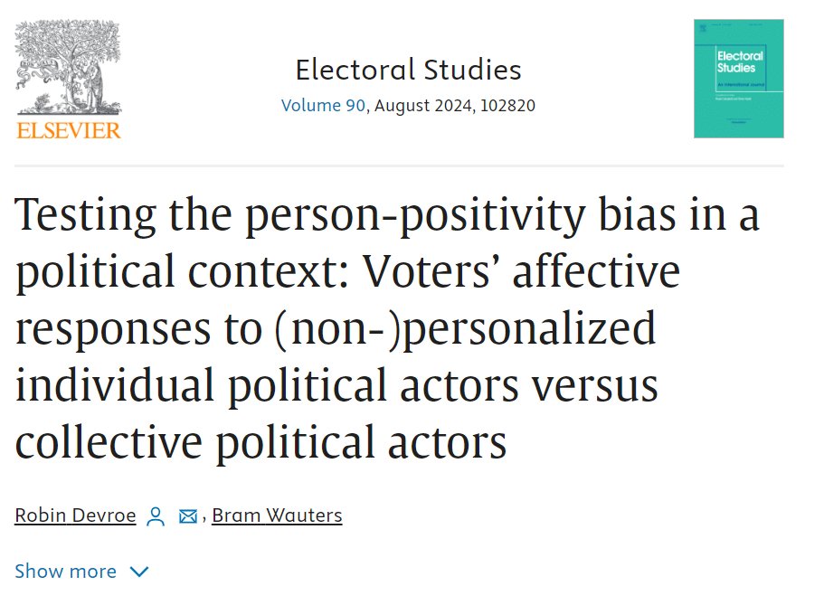 robindevroe's tweet photo. New publication alert! Happy to announce the publication of our latest study in @ElectoralStdies together with @Bram_Wauters  - This article focuses on the intriguing concept of the person-positivity bias and its applicability in a political context. https://t.co/UavX9ZdF5J