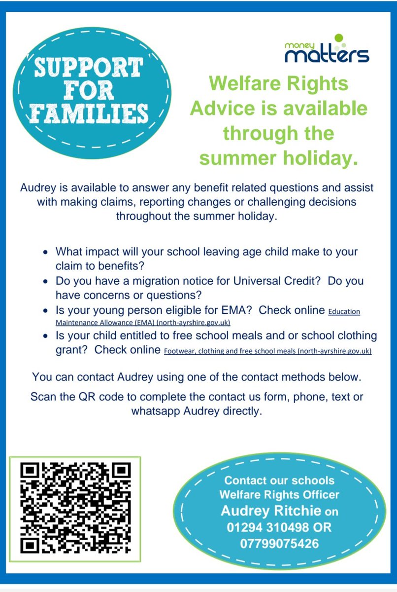For anyone that needs more information or support from Audrey- North Ayrshire, Money Matters 👇👇👇