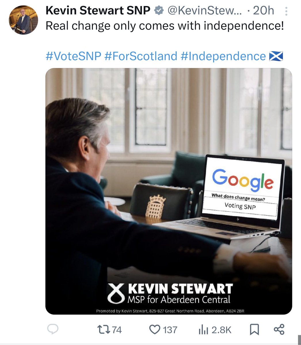 Paul McGarry (@paulmcgarryuk) on Twitter photo SNP Westminster candidates quiet on Independence, or keen to point out that SNP is about more than indyref obsession. Someone forgot to tell <a href="/KevinStewartSNP/">Kevin Stewart SNP</a>
Lets be clear any vote for SNP is to vote for a MP with one aim. SNP Westminster candidates quiet on Independence, or keen to point out that SNP is about more than indyref obsession. Someone forgot to tell <a href="/KevinStewartSNP/">Kevin Stewart SNP</a>
Lets be clear any vote for SNP is to vote for a MP with one aim.