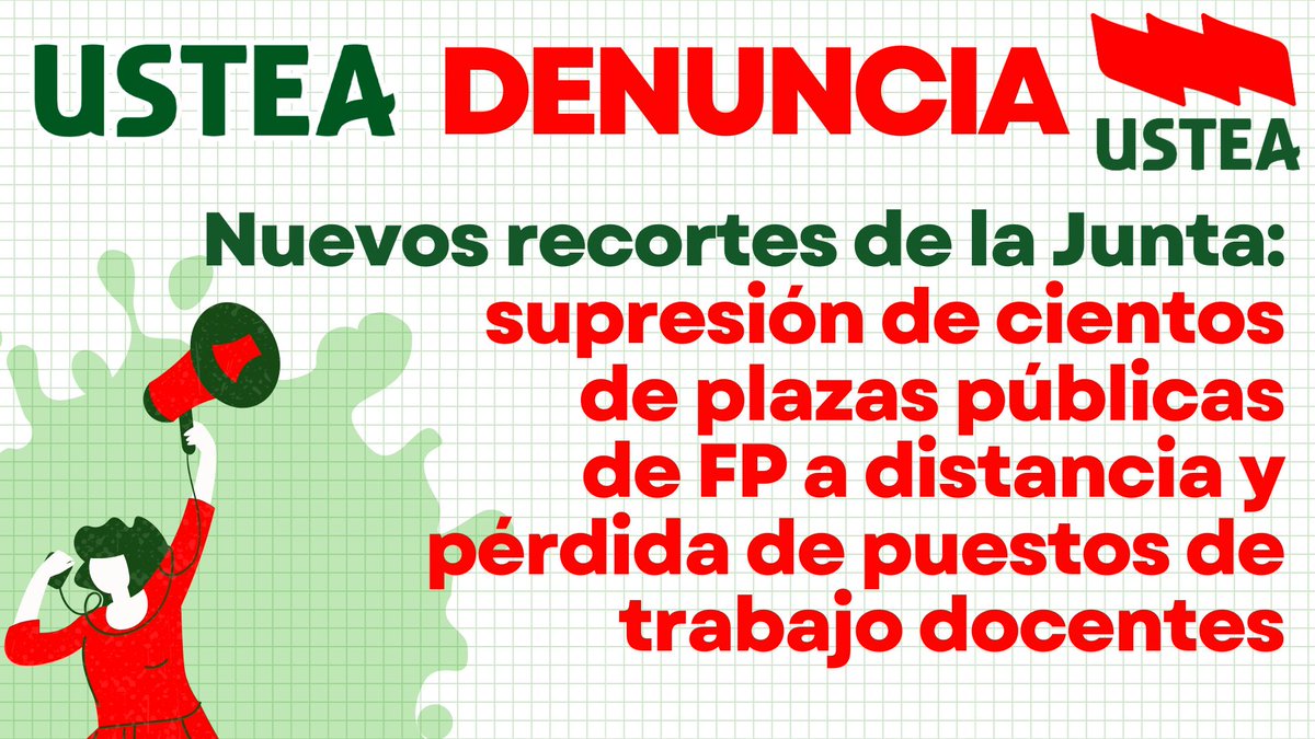 usteaeducacion's tweet photo. 🚨USTEA denuncia: La Junta centraliza y suprime las enseñanzas de FP a distancia en  institutos de toda Andalucía: pérdida de puestos de trabajo docentes y graves perjuicios para el alumnado

➡️Información: https://t.co/lIFQ5v0vcS https://t.co/h0wDBp04GP