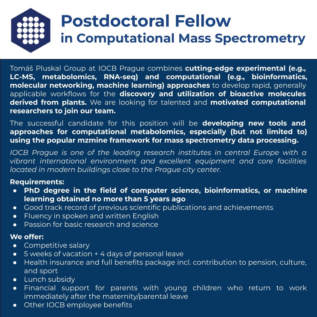 researchjobs_cz's tweet image. A superb #postdoc opportunity at the Institute of Organic Chemistry and Biochemistry @IOCBPrague:

#Postdoctoral Fellow in #Computational #MassSpectrometry: researchjobs.cz/ex7Dt

#computerScience #bioinformatics #machineLearning #ML #metabolomics #spectrometry #postdocjobs