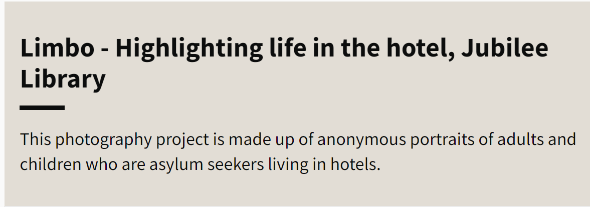 SCMR (@scmrjems) on Twitter photo It's #refugeeweek - join <a href="/BrightonSanct/">Sanctuary on Sea 🧡</a> events, a 🧵1/3
In Limbo: highlighting life in a hotel
Exhibition <a href="/Care4Calais/">Care4Calais</a> photos taken with people living in Brighton’s asylum hotels.
📅 June 17-23
📍Jubilee Library
Panel discussion at ONCA gallery, June 22nd from 5.30-7.30pm It's #refugeeweek - join <a href="/BrightonSanct/">Sanctuary on Sea 🧡</a> events, a 🧵1/3
In Limbo: highlighting life in a hotel
Exhibition <a href="/Care4Calais/">Care4Calais</a> photos taken with people living in Brighton’s asylum hotels.
📅 June 17-23
📍Jubilee Library
Panel discussion at ONCA gallery, June 22nd from 5.30-7.30pm