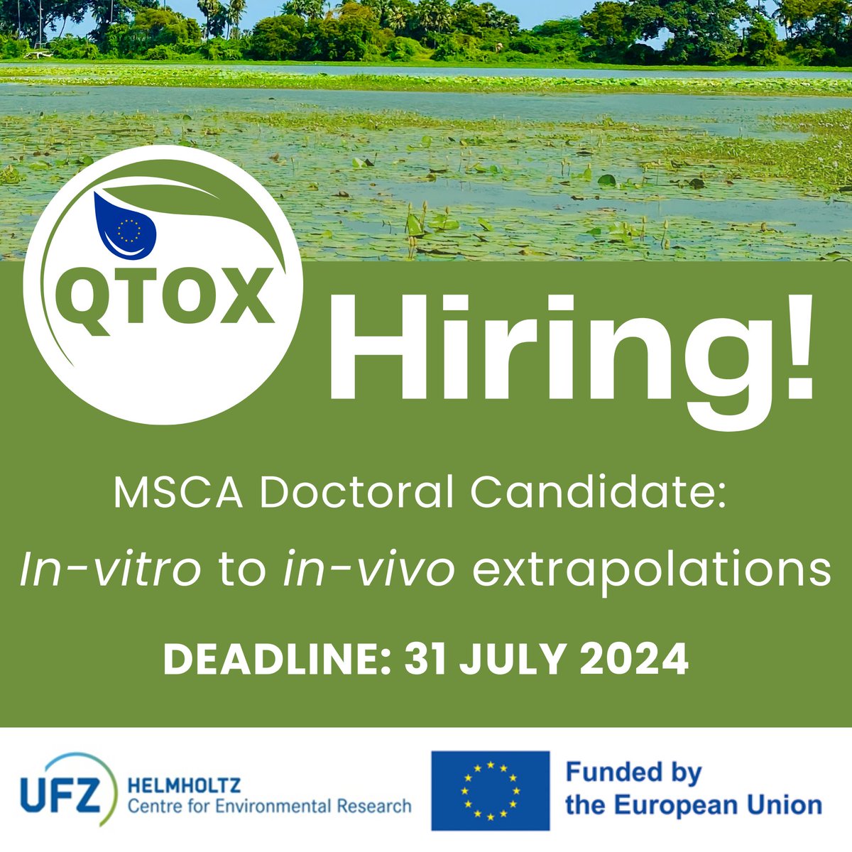QTOX8's tweet image. 📢 #JobOpportunity! 🎓Master's Degree holders in environmental sciences, chemistry, biology or related fields are invited to apply for this PhD position in the Dept of Cell Toxicology at @UFZ_de in Leipzig, Germany.
Offer: bit.ly/4b7GqcT
ecotoxicology @MSCActions