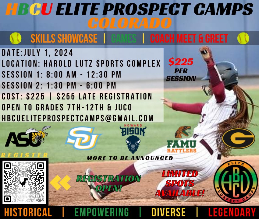 HBCU Elite Prospect Camps (@hbcuepcamps) on Twitter photo We are 2 weeks out from our July 1st camp in COLORADO! Still a few spots available. Don't miss out on an opportunity to get in front of an amazing group of HBCU college coaches! Group pricing available. DM us for more info. 😎🥎#HbcuepCamps
hbcueliteprospectcamps@gmail.com We are 2 weeks out from our July 1st camp in COLORADO! Still a few spots available. Don't miss out on an opportunity to get in front of an amazing group of HBCU college coaches! Group pricing available. DM us for more info. 😎🥎#HbcuepCamps
hbcueliteprospectcamps@gmail.com