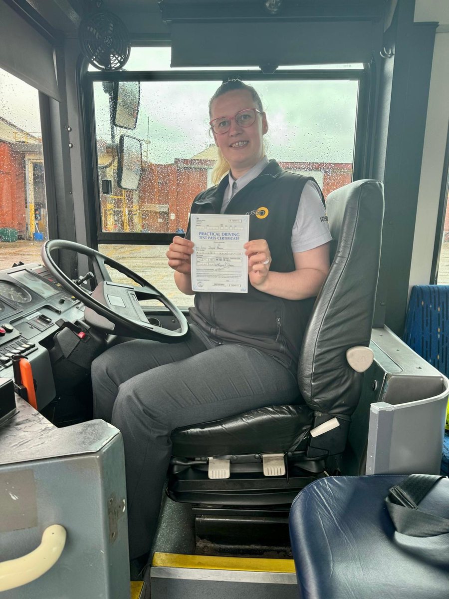 🥳Big congratulations to Lucy who has recently passed her practical driving test!🙌She will be joining the family at <a href="/Rossobus/">Rosso</a>. A huge thank you to her instructor, Gordon for getting her to this point. Make sure you keep a look out for Lucy driving your bus soon!🎉
