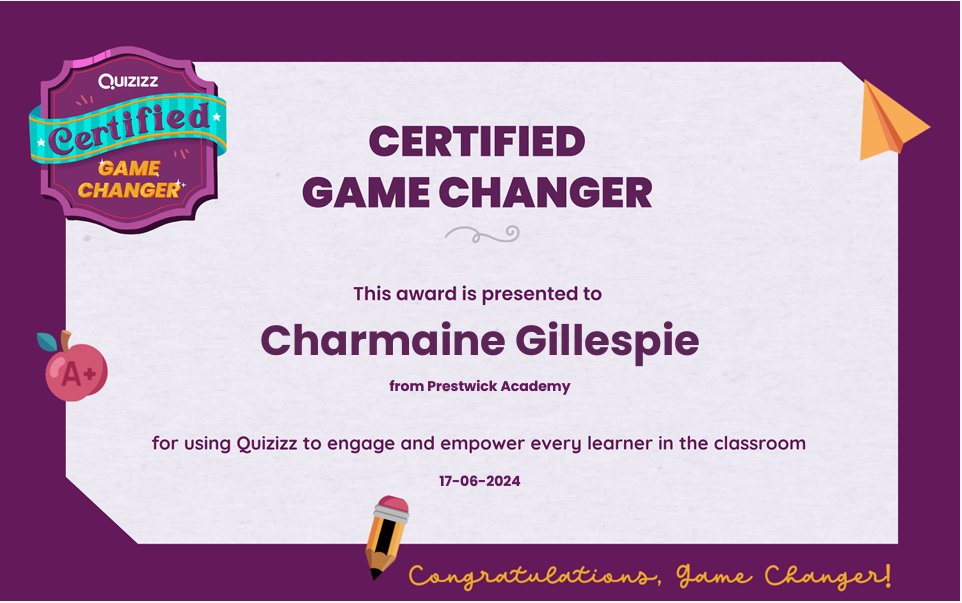 Guess what? I just became a Quizizz Certified Game Changer, woot woot! quizizz.com/home/gamechang… via <a href="/quizizz/">Quizizz (now Wayground)</a>