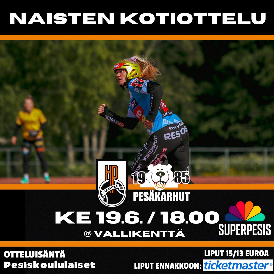 🟠NAISTEN KOTIOTTELU🟠

Ylihuomenna vielä kotipeli ennen juhannustaukoa🥎

🆚Porin Pesäkarhut
📆Ke 19.6. Klo 18:00
🏟️Vallikenttä
🎟️Liput 15/13€, alle 16-vuotiaat ilmaiseksi
🎫Liput ennakkoon Ticketmasterista

#pesis