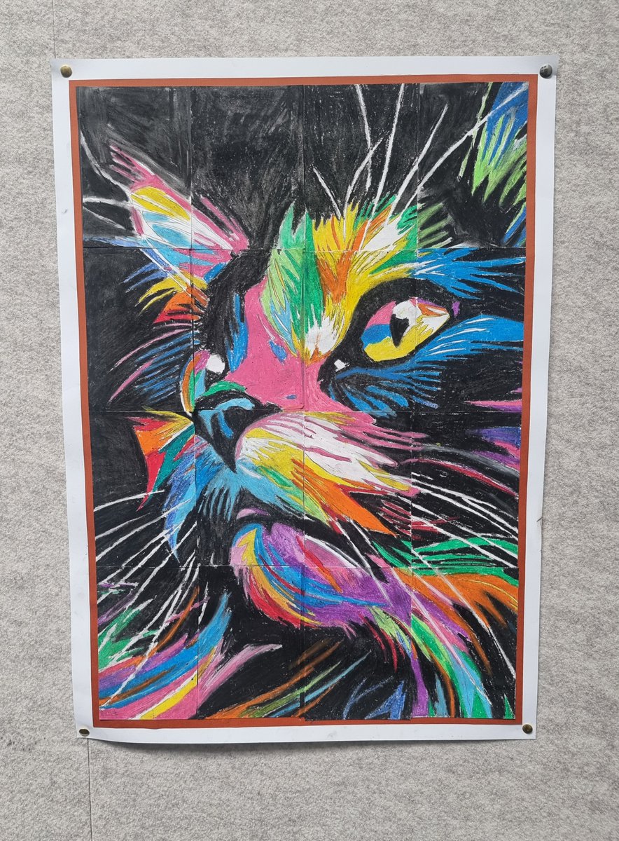 Collaborative oil pastel cat. Amazing team effort from 2.1. Well done everyone 👏